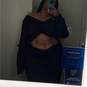 Black cut out midi dress plus size